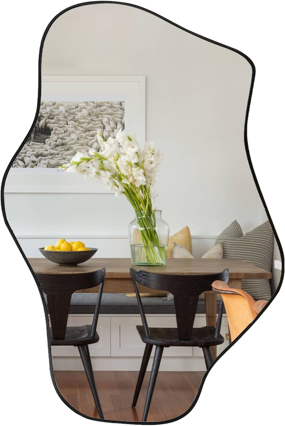 Irregular Wall Mirror, 21"x14" Asymmetrical Mirrors, Modern Frameless Mirror for Wall, Unique Shaped Mirrors for Living Room Bathroom Bedroom Hallway Entryway Fireplace 21"L x 14"W Black