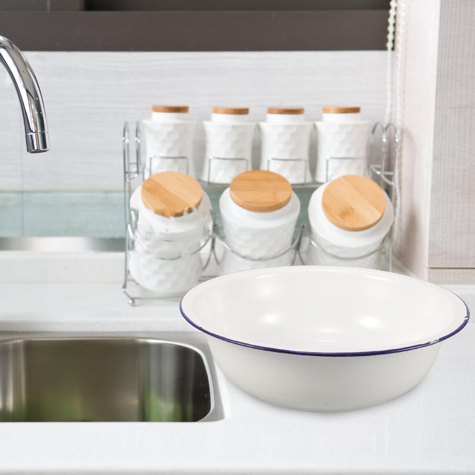 Baignoire de pieds rétro émaillée classique pour pédicure, soak-basin, utilisation polyvalente, pour bains de pieds, lavabos et linge, avec bleu