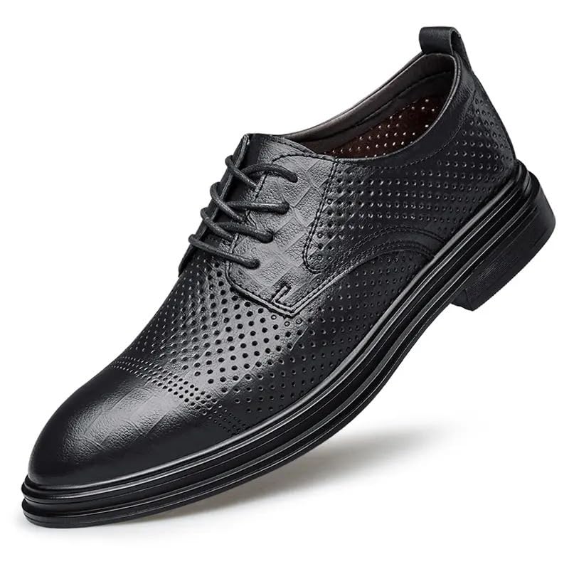 Oxford Shoes for Men Lace Up Leather Round Toe Derby Shoes Rubber Sole Slip Resistant Anti-Slip Non Slip Block Heel Classic
