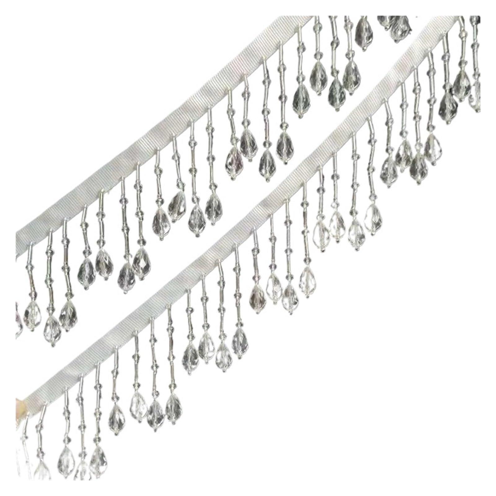 Cenefa con flecos de cuentas de cristal, borla de encaje y colgante para adorno textil