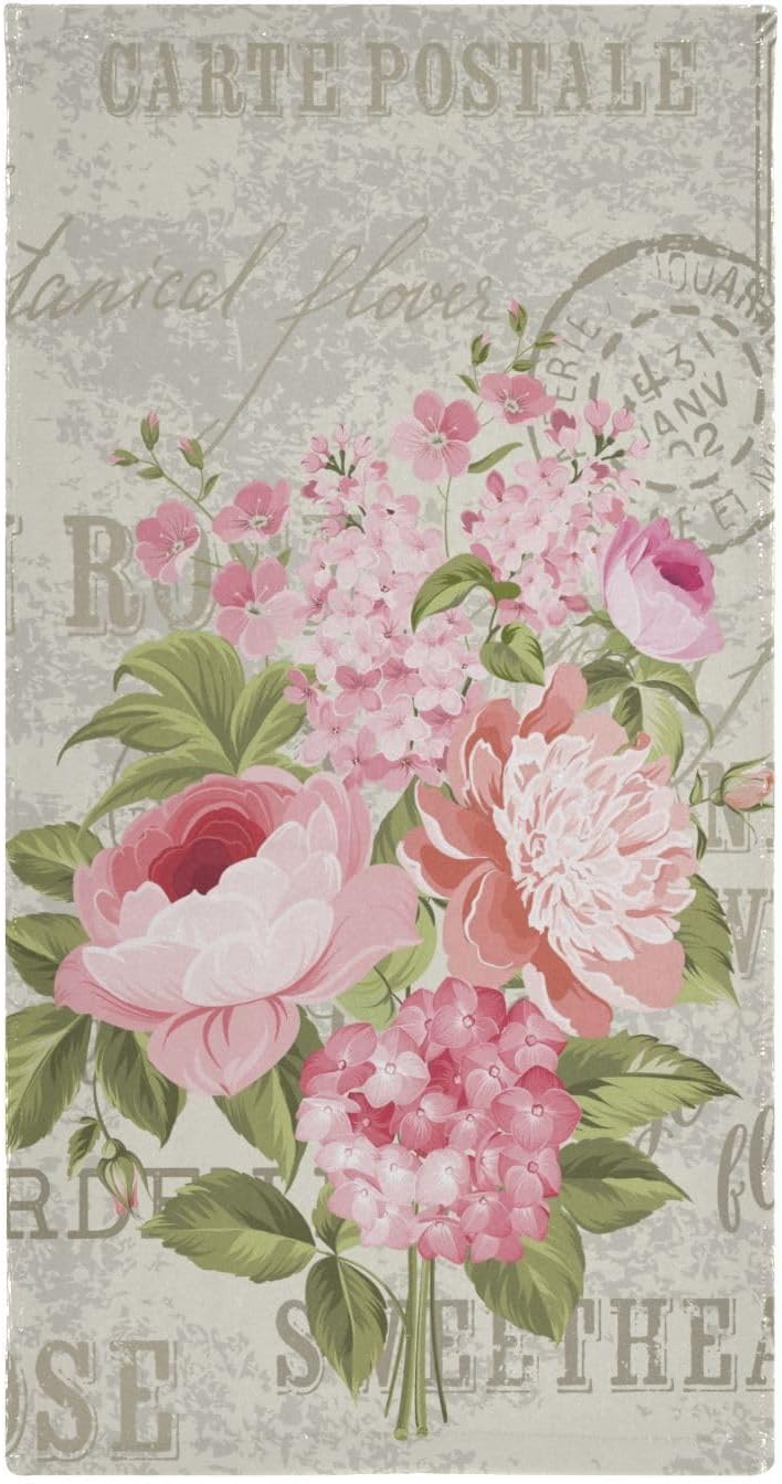 Vintage Roses Hand Towels for Bathroom Set of 2 Microfiber Retro Pink Floral Leaf Elegant Botanical Postcard Kitchen Dish Towels Decorative Bathroom Towel for Face Bath Shower Spa 14"x28" - Image 6