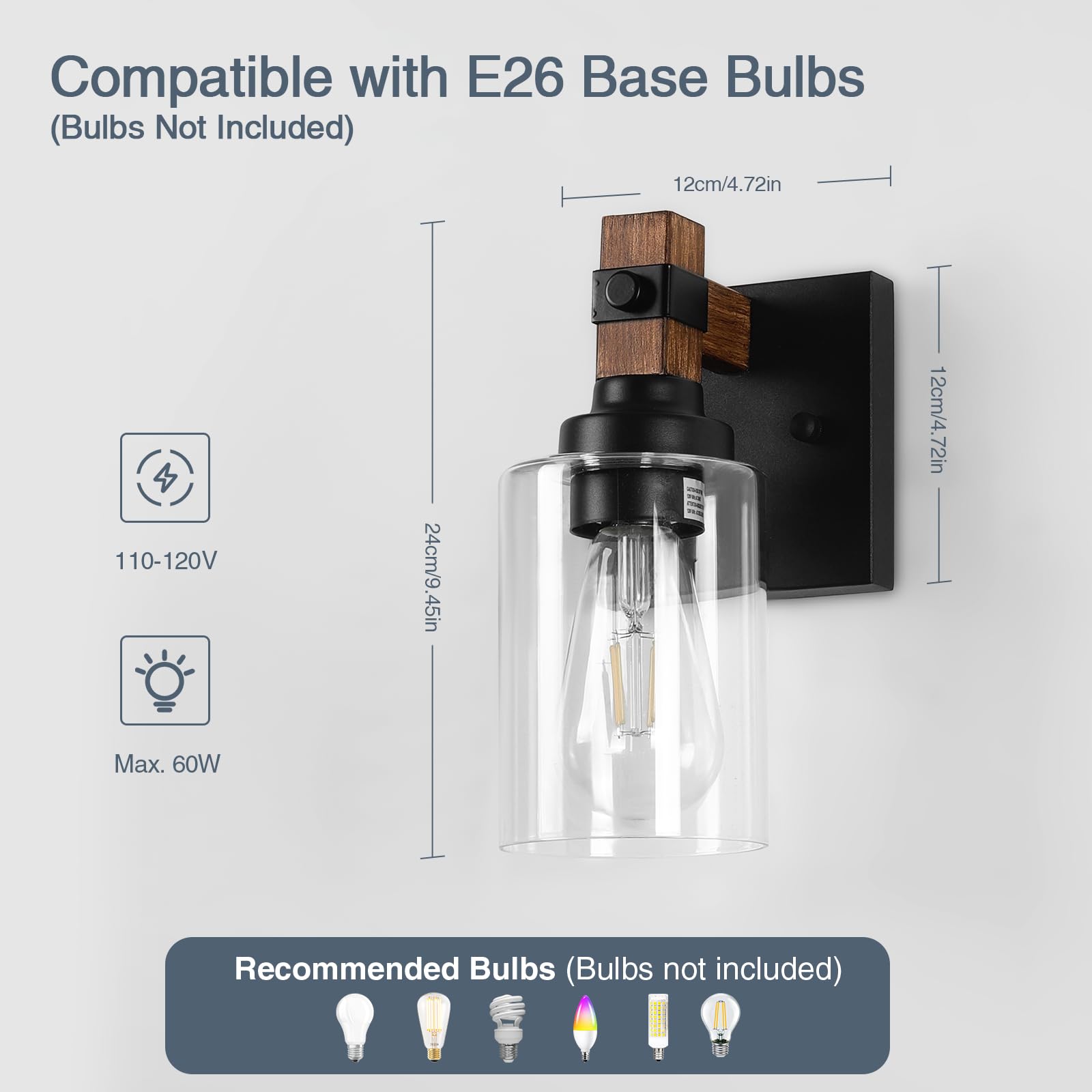 Floresita Sconces Wall Lighting 2-Pack, Wired Farmhouse Wall Sconces Light with Glass Shade