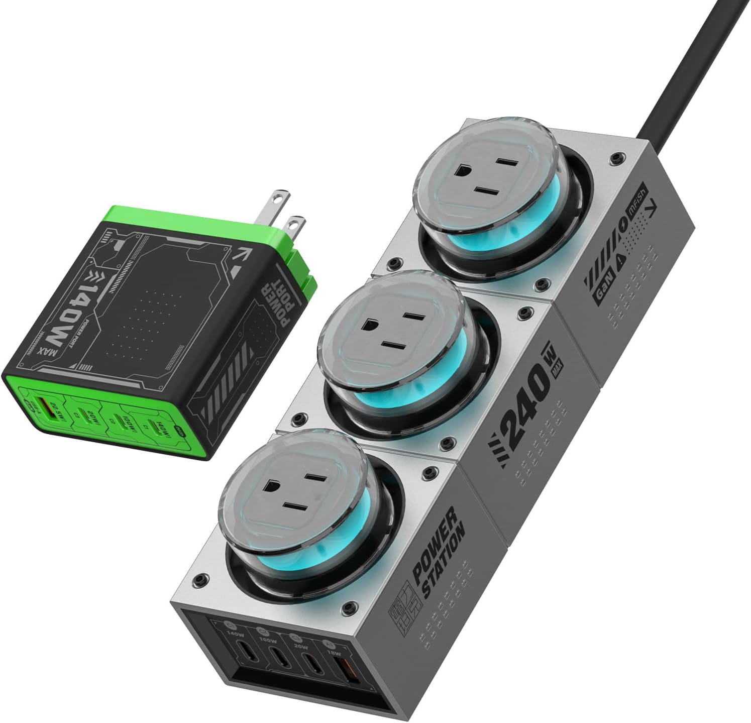 Mfish 240W Home Desktop and Mobile Phone All-in-One Charging Kit with 2500W AC 3-Outlet Socket