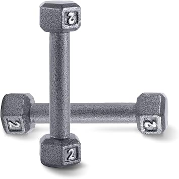WF Athletic Supply Cast Iron Solid Hexagon Gray/Black Dumbbells, Strength Training Free Weights Set of 2 for Women and Men, Hand Weights Sold by Pairs, Multi-Select Size Options Available