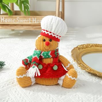 Gingerbread Man Plush, 7.5 Inch Gingerbread Christmas Decorations with Lights, Adorable Christmas Plush Gingerbread Man for Home, Tiered Tray, and Holiday Decorations (Type 1)