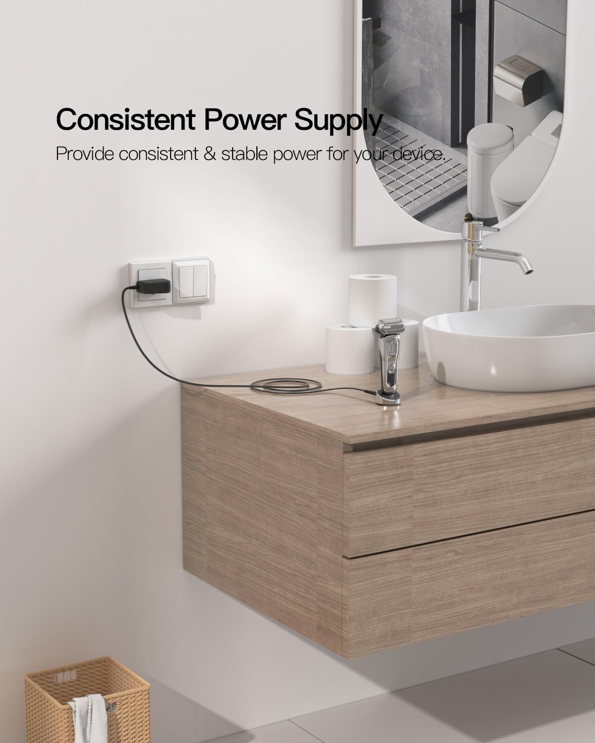Braun shaver charging in a bathroom setting