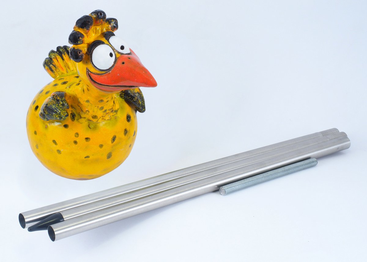 Gartenstecker Keramik Handgefertigt - Gartendeko für Draußen Wetterfest - Garten Deko Keramik - Gartenfiguren & Gartenstatuen - Vogel