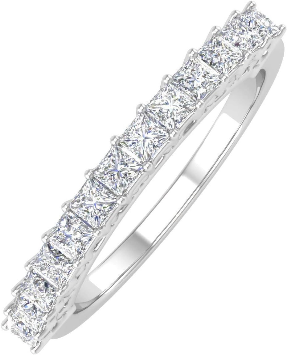 1/2 Carat Natural Princess Cut Diamond Wedding Band Ring in 14K Gold