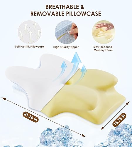 Miniatura 6 de Almohada cervical de espuma viscoelástica para cuello y hombros, almohada cervical ergonómica de contorno para dormir con 2 alturas, almohadas