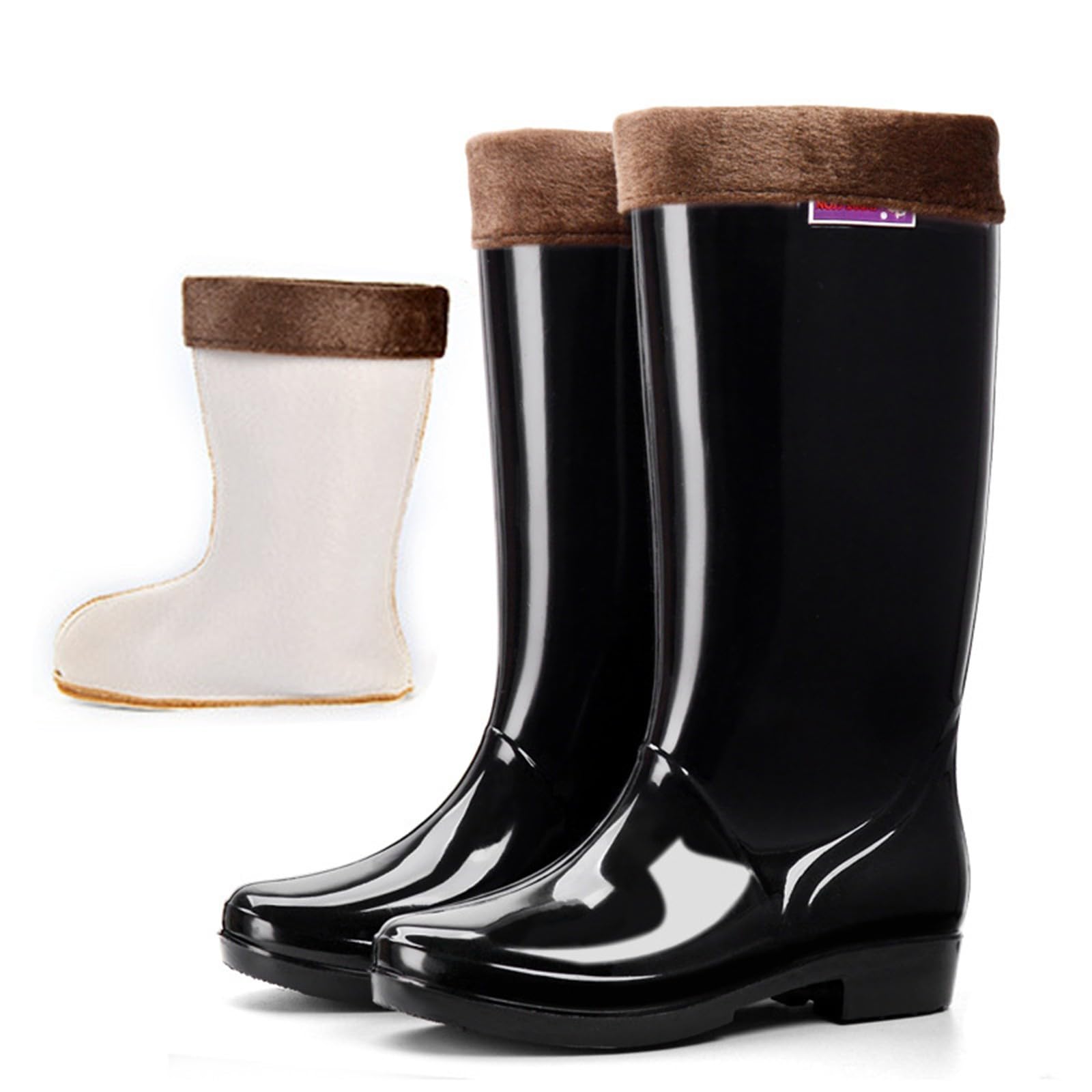 Bottes en caoutchouc hautes pour femme, bottes de pluie chaudes et épaisses, imperméables et antidérapantes, chaussures de travail résistantes à l'abrasion, chaussures aquatiques légères à la mode