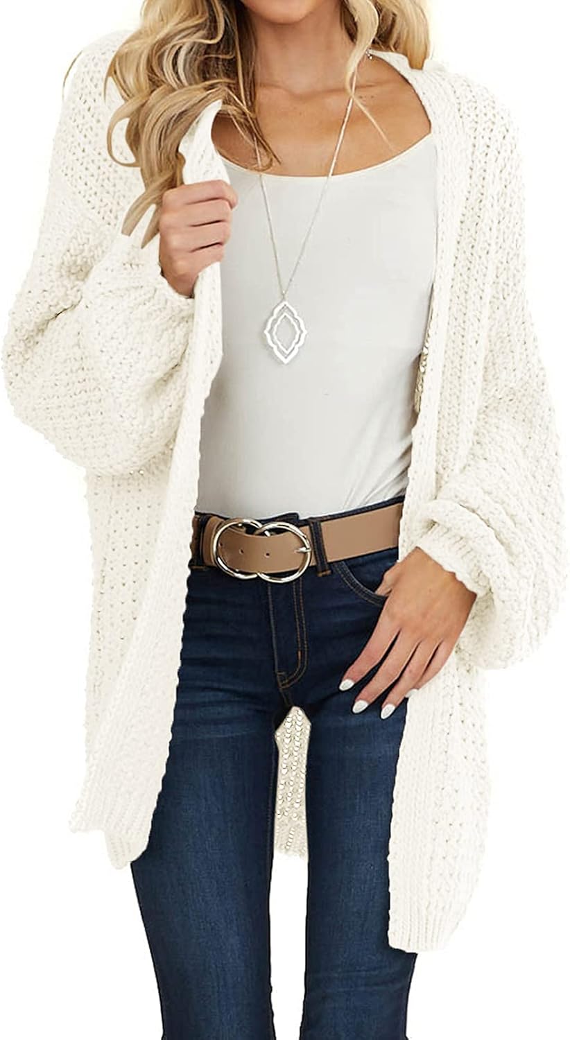 MEROKEETY Women's 2025 Fall Open Front Chunky Knit Sweater Oversized Lantern Sleeve Cardigan Outwear - Image 7