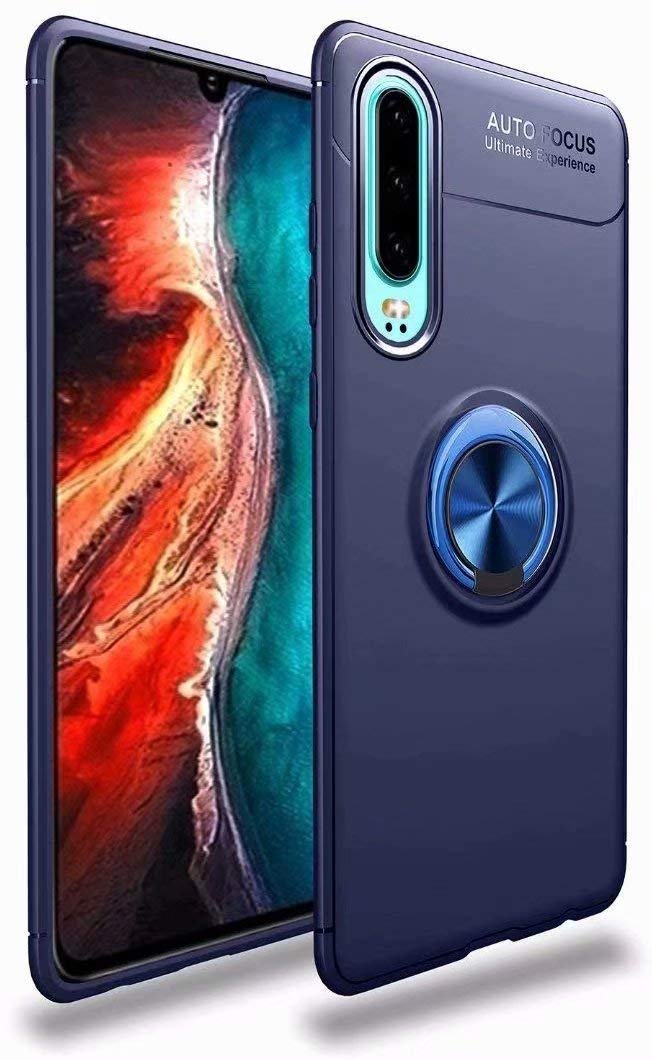 Wuzixi Case for Huawei P20 Pro, Silicone shockproof sleeve zinc alloy 360° rotating bracket, built-in magnetic metal plate car bracket, Cover for Huawei P20 Pro.-Blue
