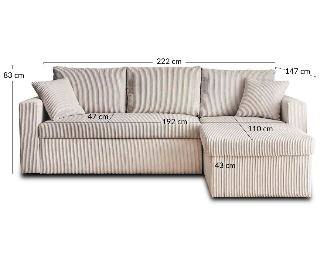 Bestmobilier Cyrus - canapé d'angle réversible 4 Places - Convertible avec Coffre - en Velours côtelé