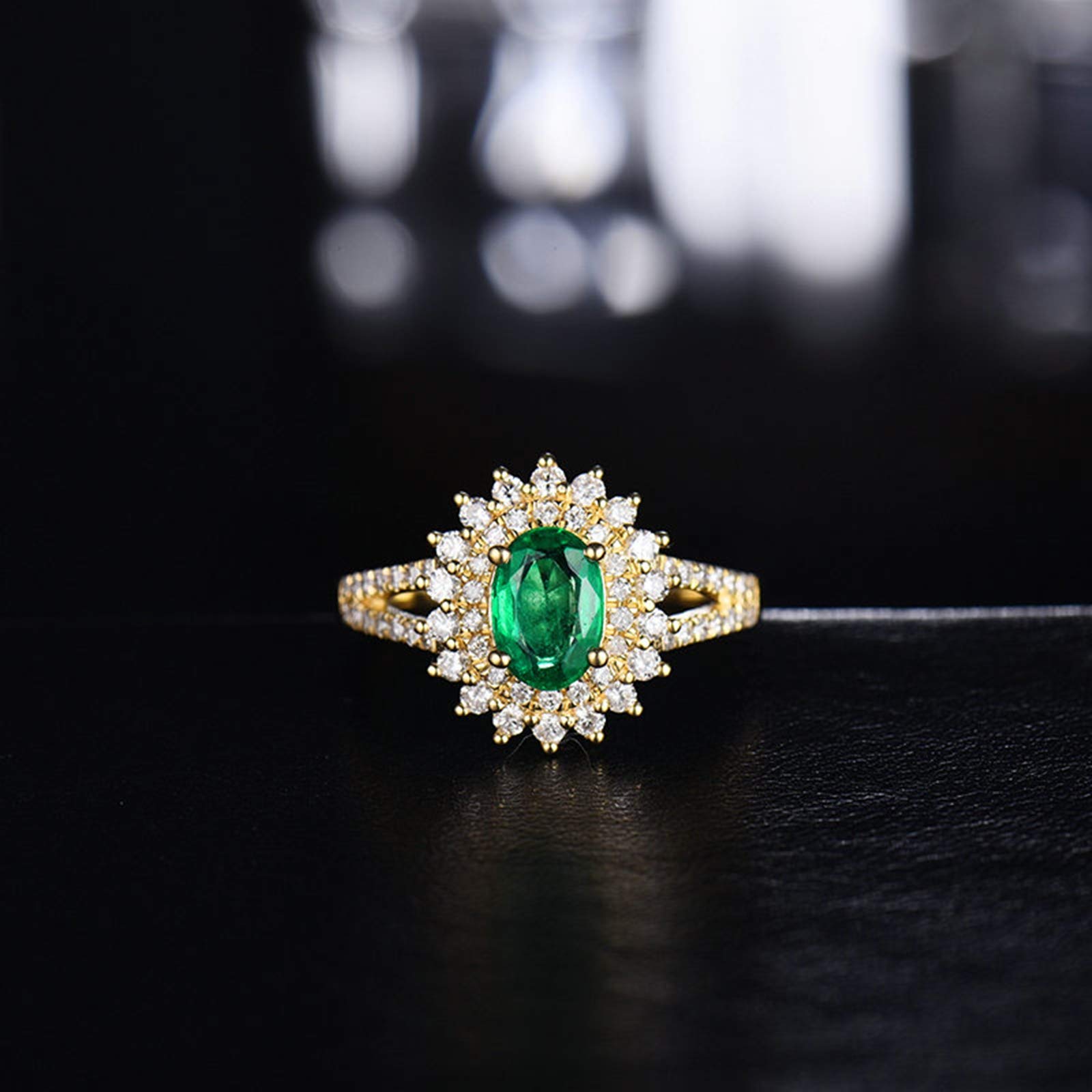 18K(750) Weißgold Ringe Frauen, 0.65ct Smaragd Ehe Ring mit Gravur mit Diamant Ringe Party Reise Schmuck Größe 45 (14.3)-70 (22.3)