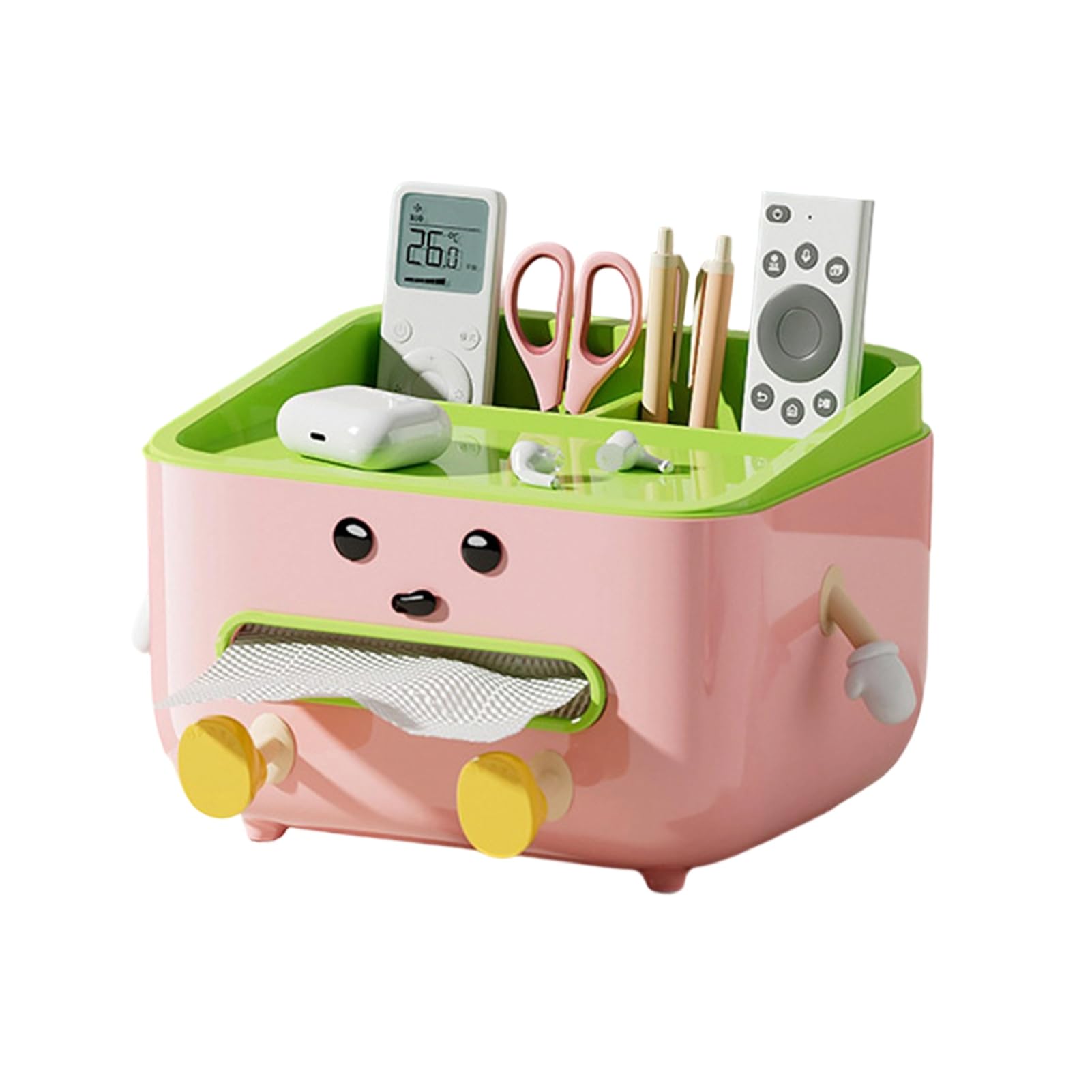 Glifora Cute Tissue Box Cover - Tissue Box Holder with Legs and Phone Holder, Multifunctional Tissue Dispenser with Compartments for Home Desktop Organisation