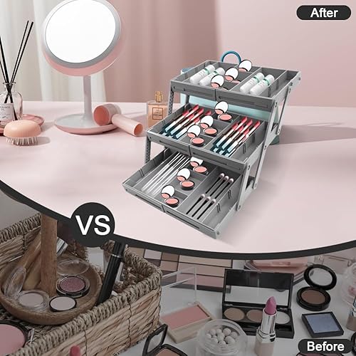 Miniatura 7 de Abnaok Organizador de cajones de 3 niveles de múltiples niveles, plegable, expandible, bandejas organizadoras de escritorio para suministros de