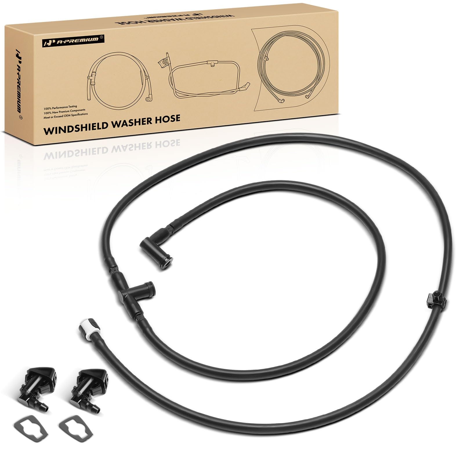 A-Premium Front Windshield Washer Nozzle Jet Hose Kit Compatible with Ford 2011-2016 Ford F250 F350 F450 F550 Super Duty, Nozzle to Nozzle, Replace