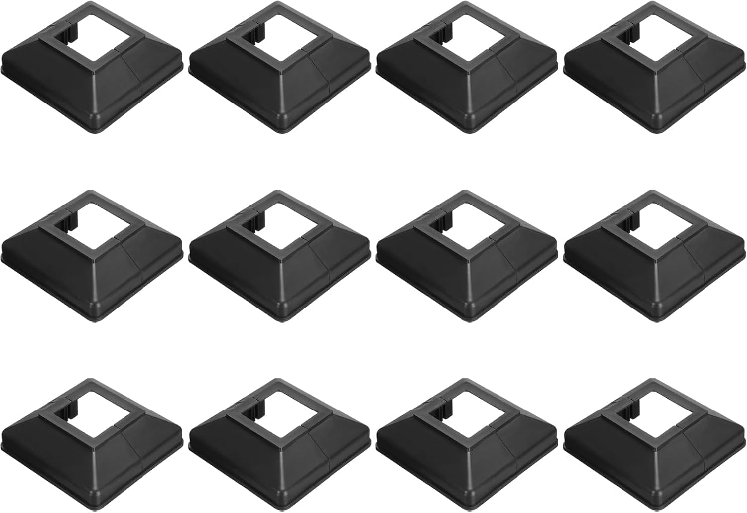 12 Pack 1.6 Inch Square Deck Post Base Covers, Black Plastic Split Fence Post Skirts for Railing, Porch, Patio, Stair and Mailbox Posts