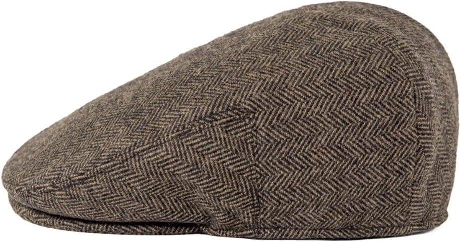 Driving Cap Men Herringbone Wool Blend Flat Fall Newsboy Male Hats with Button
