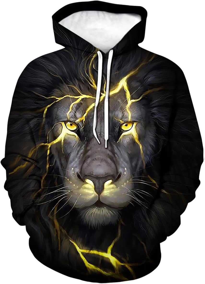 Lion Hoodie Animal 3D Pattern Sweatshirt Hooded Pullover with Pocket