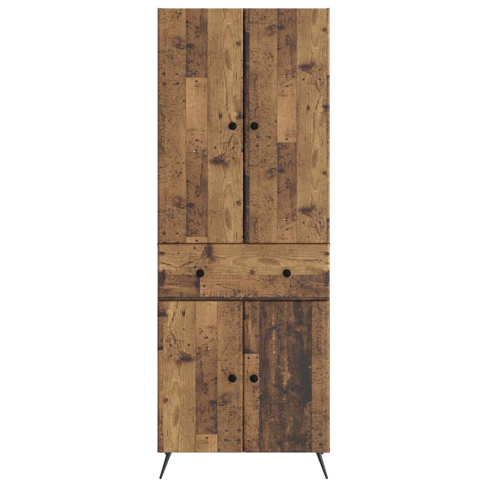 2-teiliges Möbelset Wohnzimmer Altholz-Optik Wohnwand mit Schrank und Sitzbank, Modernes Design Set für Flur und Esszimmer mit 4 Türen 4 Regalböden 1 Schublade