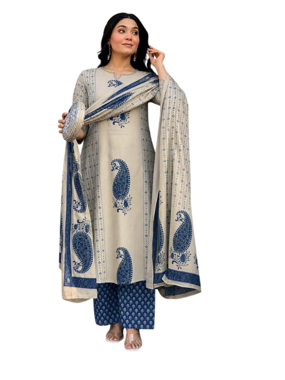 Women's Paisley Printed Cotton Straight Kurta Pant with Dupatta Set-image-18