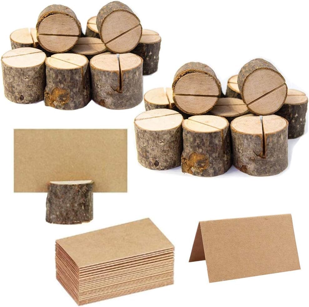 20Pcs Rustic Wooden Table Number Holders with 30Pcs Kraft Paper P...