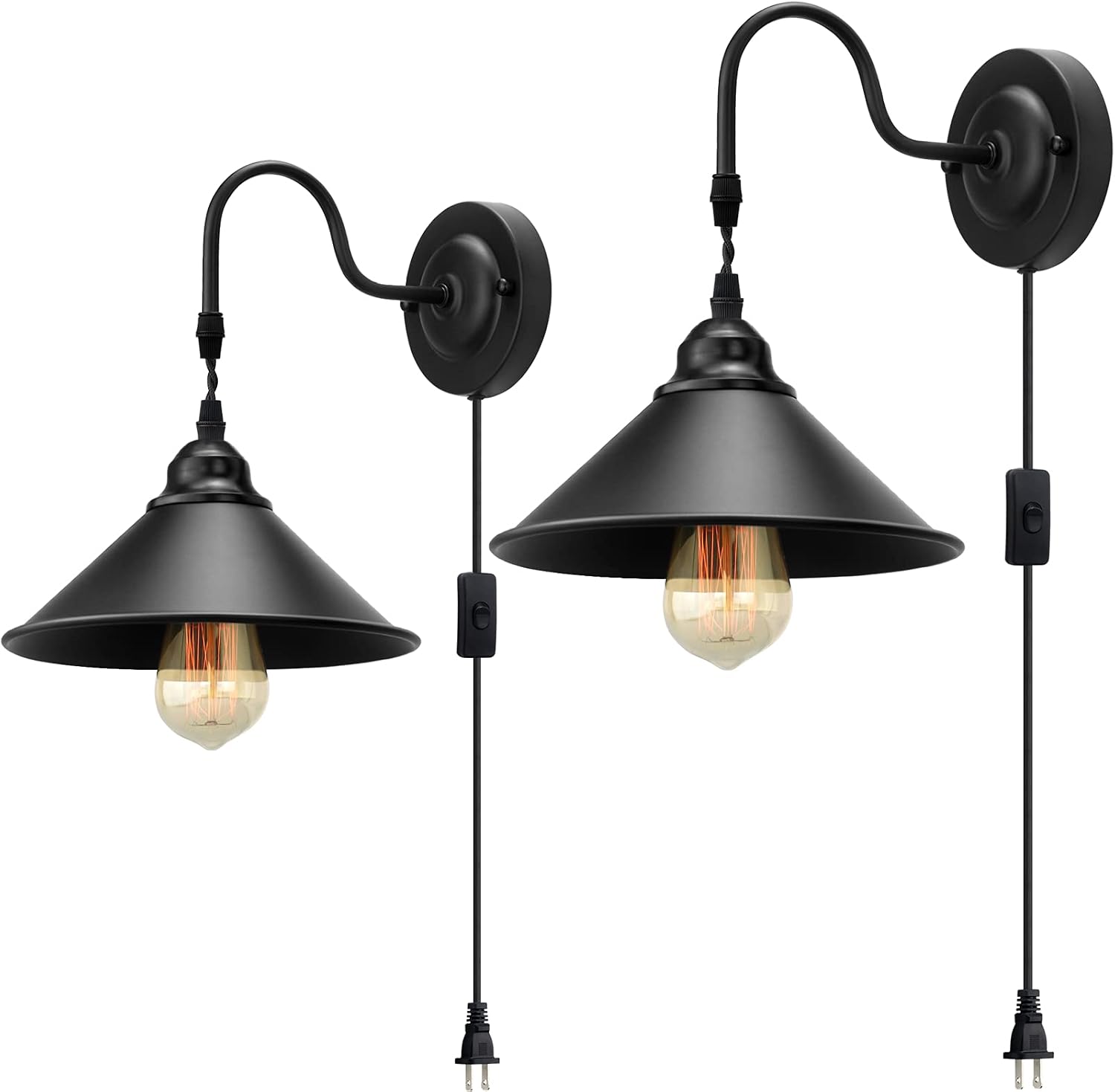 Wall mounted steel light in grey with switch and plug main image 1