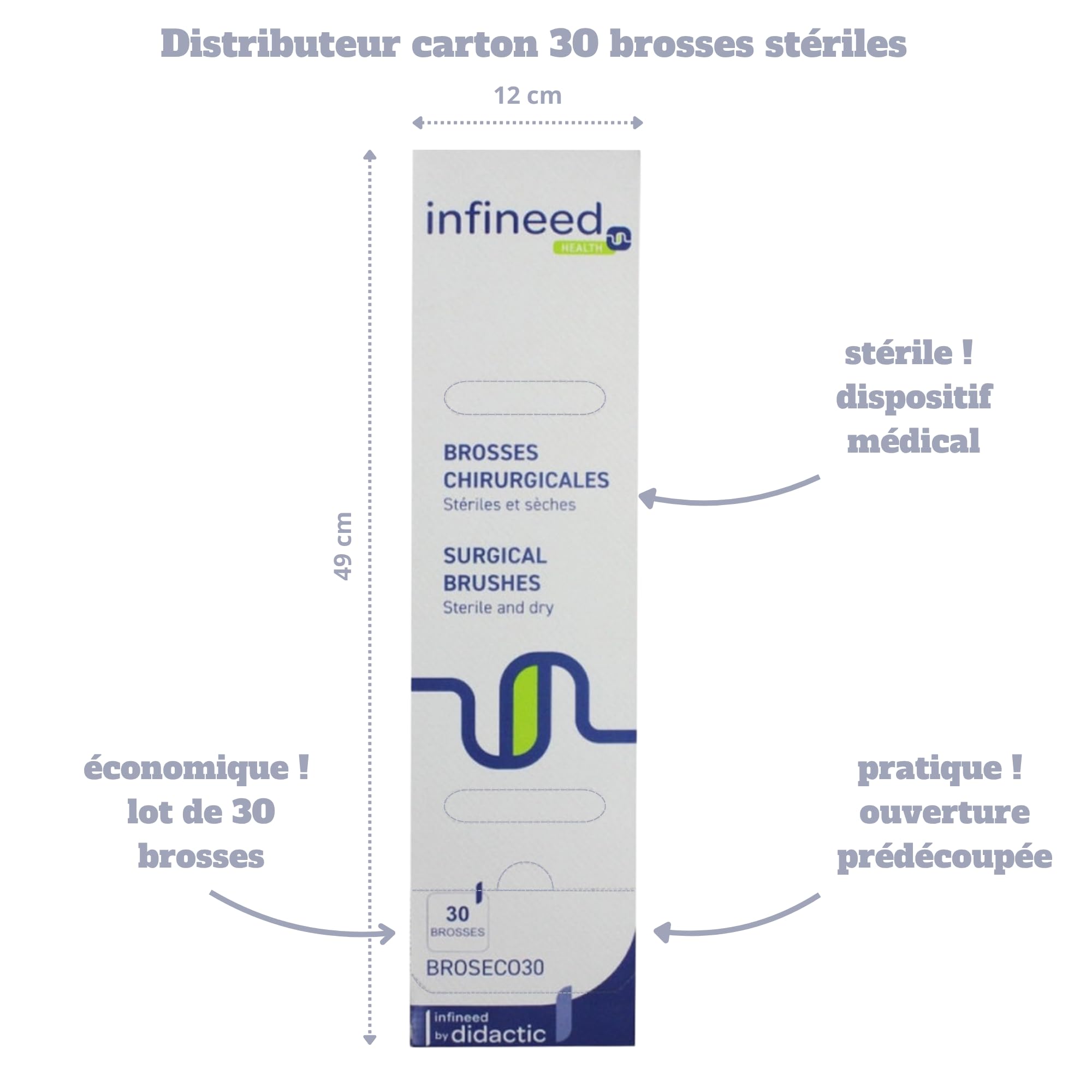 Brosse Chirurgicale Stérile Avec Cure-Ongle | Brosse Sensorielle | Brosse de bain bebe | Eponge de Bain Stérile | Brosse Stérile double face | Thérapie Sensorielle Enfant Adulte (Carton x 30 brosses)