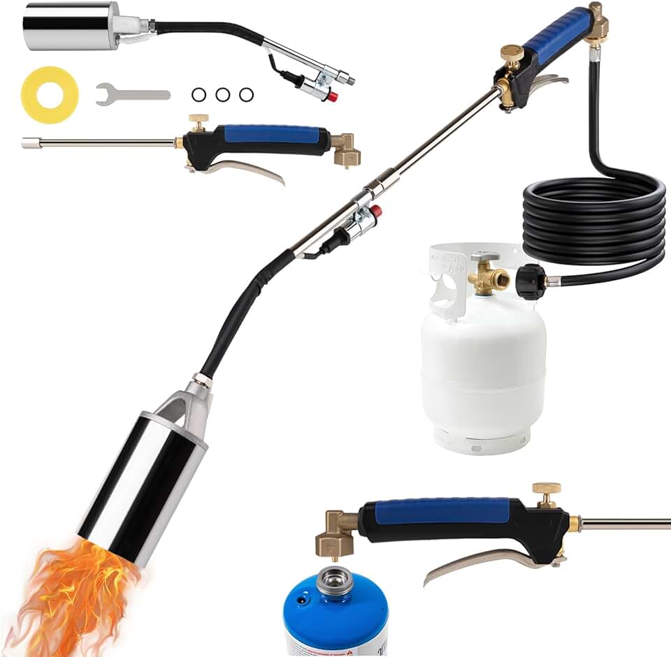 Propane Torch Weed Burner Kit with 10FT Hose, Adjustable Blow Torch Gun with Instant Ignition, Heavy-Duty Burner Torch for Weed Control, Ice Melting, Outdoor Burning Tasks