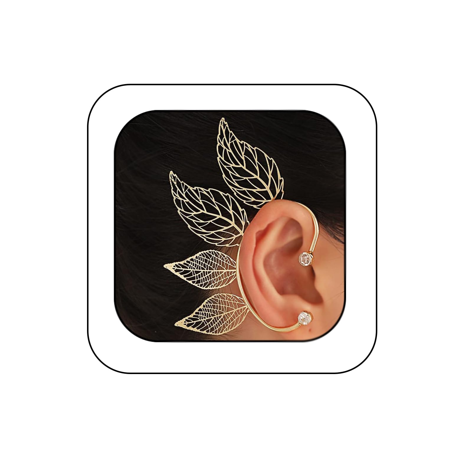 Kenjudes Elf Fairy Ears Leaves Cuffs Non Piercing Handmade Earrings 1Pcs Hollowed Flower Leaf Wing Tassel Elven Handcraft Fairy Cuff Earrings for