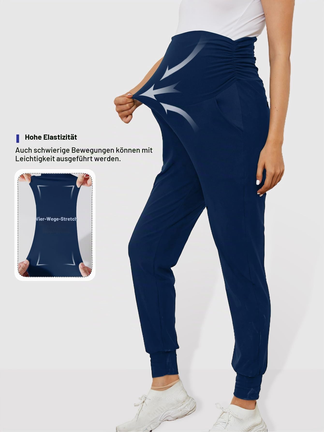 PARNIXS Umstandsmode Zweiteiliges Set Basic Stretch-Design mit Taschen Weiche Leggings für aktive Mütter Yogahosen – Ganzjährig tragbar