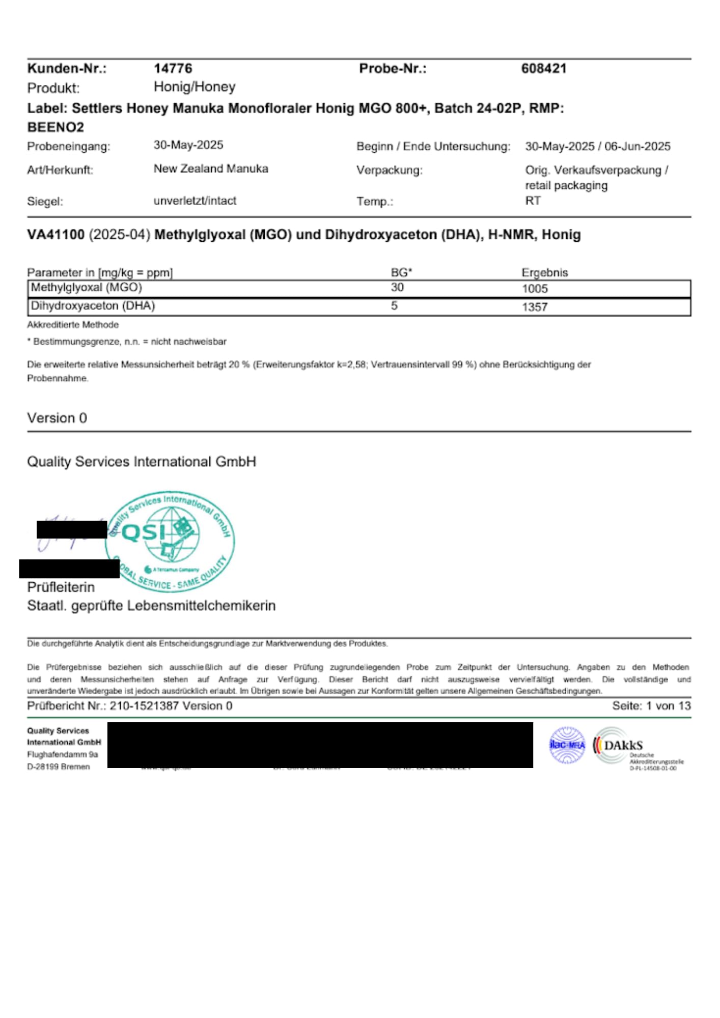 Settlers Manuka Honig MGO 800+ - produziert und abgefüllt in Neuseeland - 250g - zertifiziert und 100% purer Manuka Honig