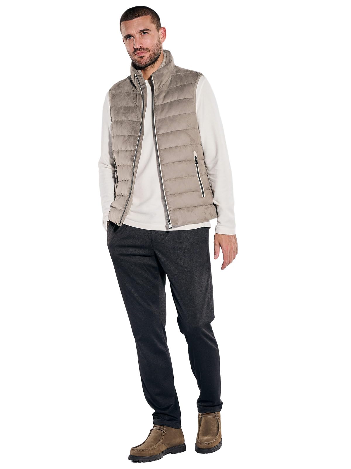 emilio adani Herren Steppweste in Velours-Optik, Beige
