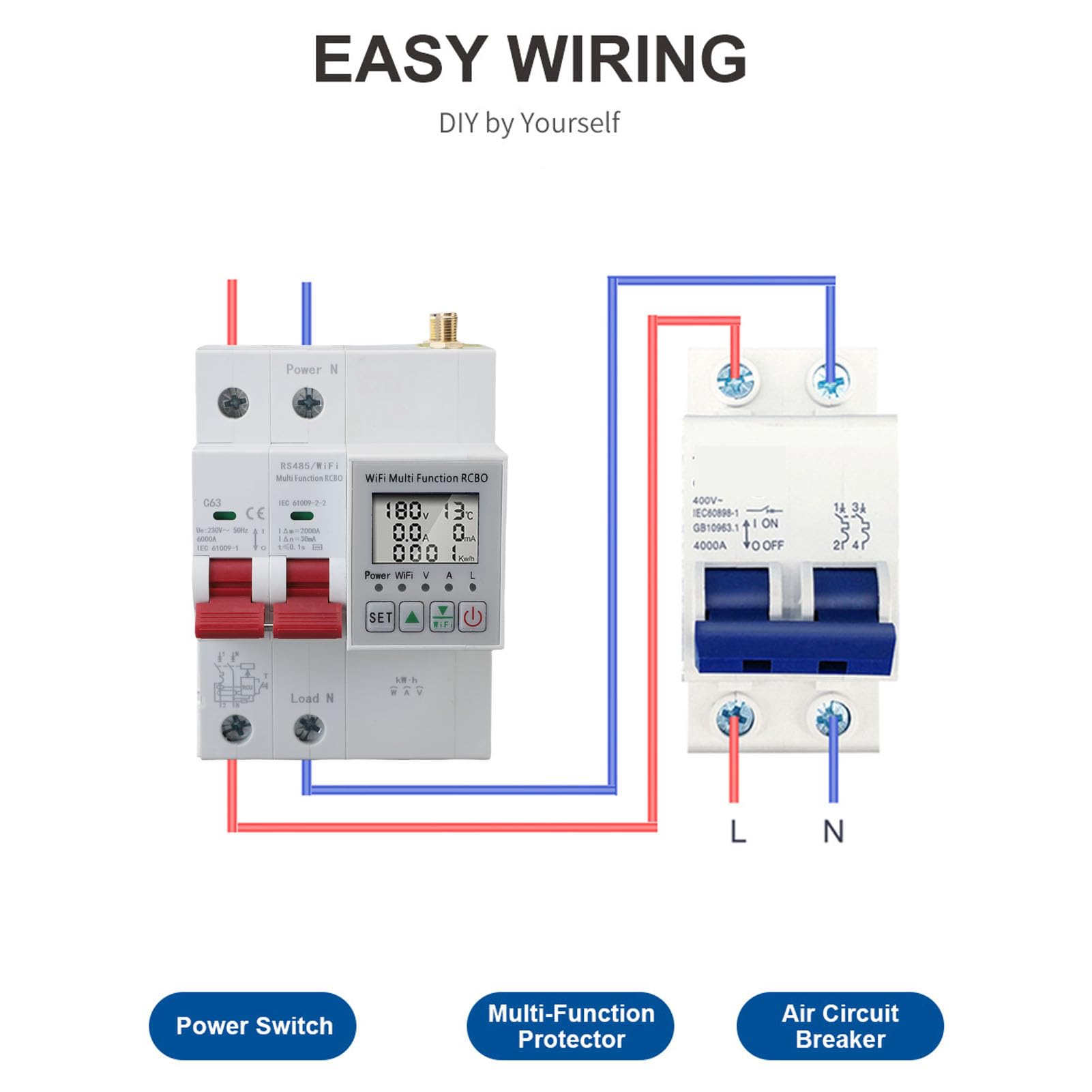 Eujgoov Impostazione del Timer di Controllo Dell'app WiFi Smart Circuit Breaker per L'interruttore D'aria Sotto Protezione di Perdita di Tensione 63A