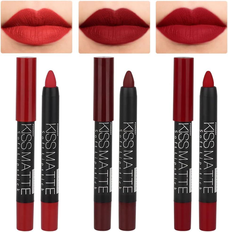 evpct DNM 3Pcs Dark Ruby Deep Red Matte Lipstick and Lip Crayon Sticks Liner Pencil Set Red Matte Lip Liner and Liquid Stay on Lipstick 10&11&18