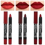 evpct 3Pcs Dark Red Lip Liner Pencil Set, Deep Ruby Red Matte Lipstick Long Lasting for Women, Lipstick and Lip Liner Crayon Set, Lipliner Pencil, Magic Lipsticks 24 Hours Original 10&11&18
