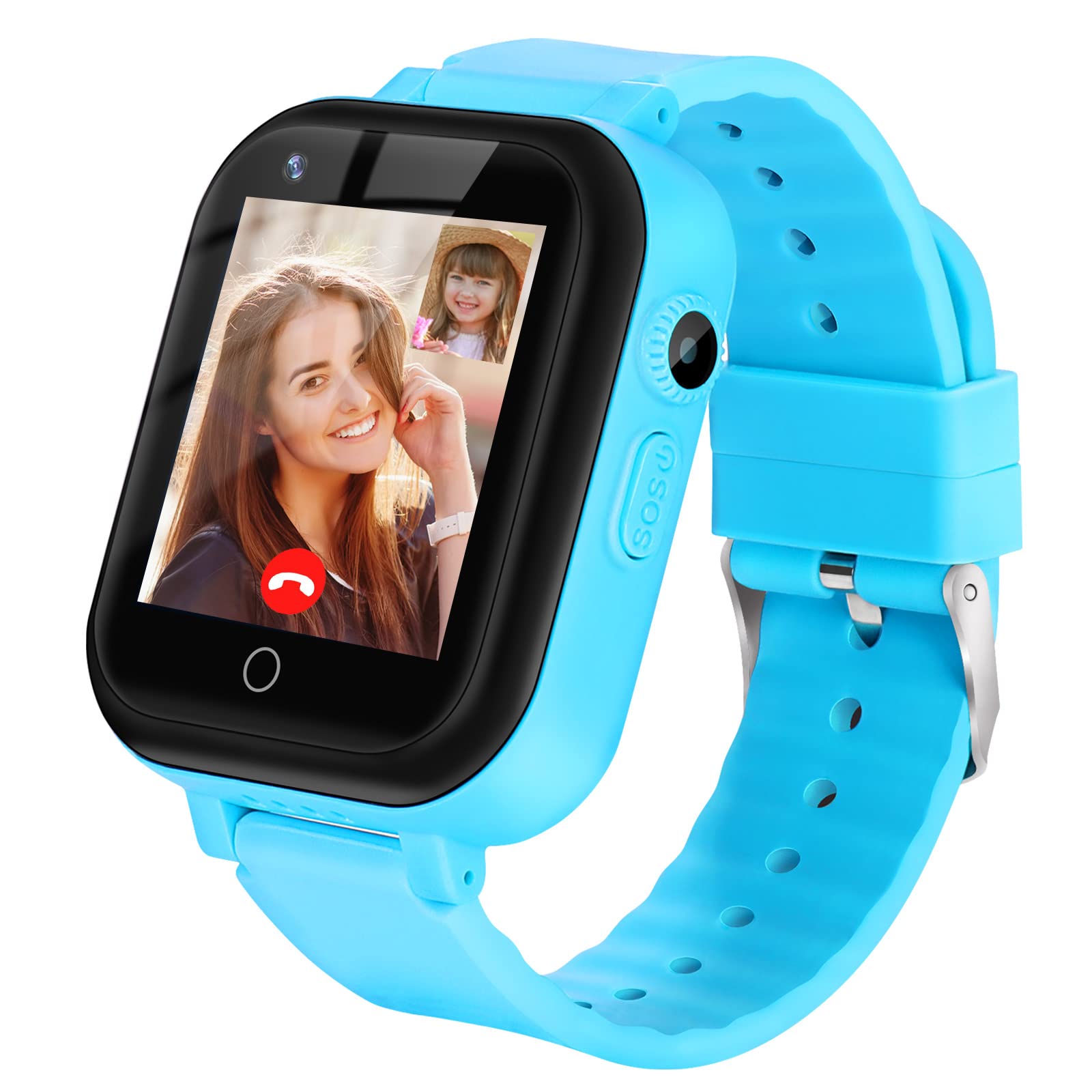 ele ELEOPTION Orologio intelligente per bambini 4G IP67 impermeabile con posizione GPS, fotocamera, SOS, chiamata, contapassi, touch screen, video chat Smart Watch per ragazzi e ragazze (blu T16)