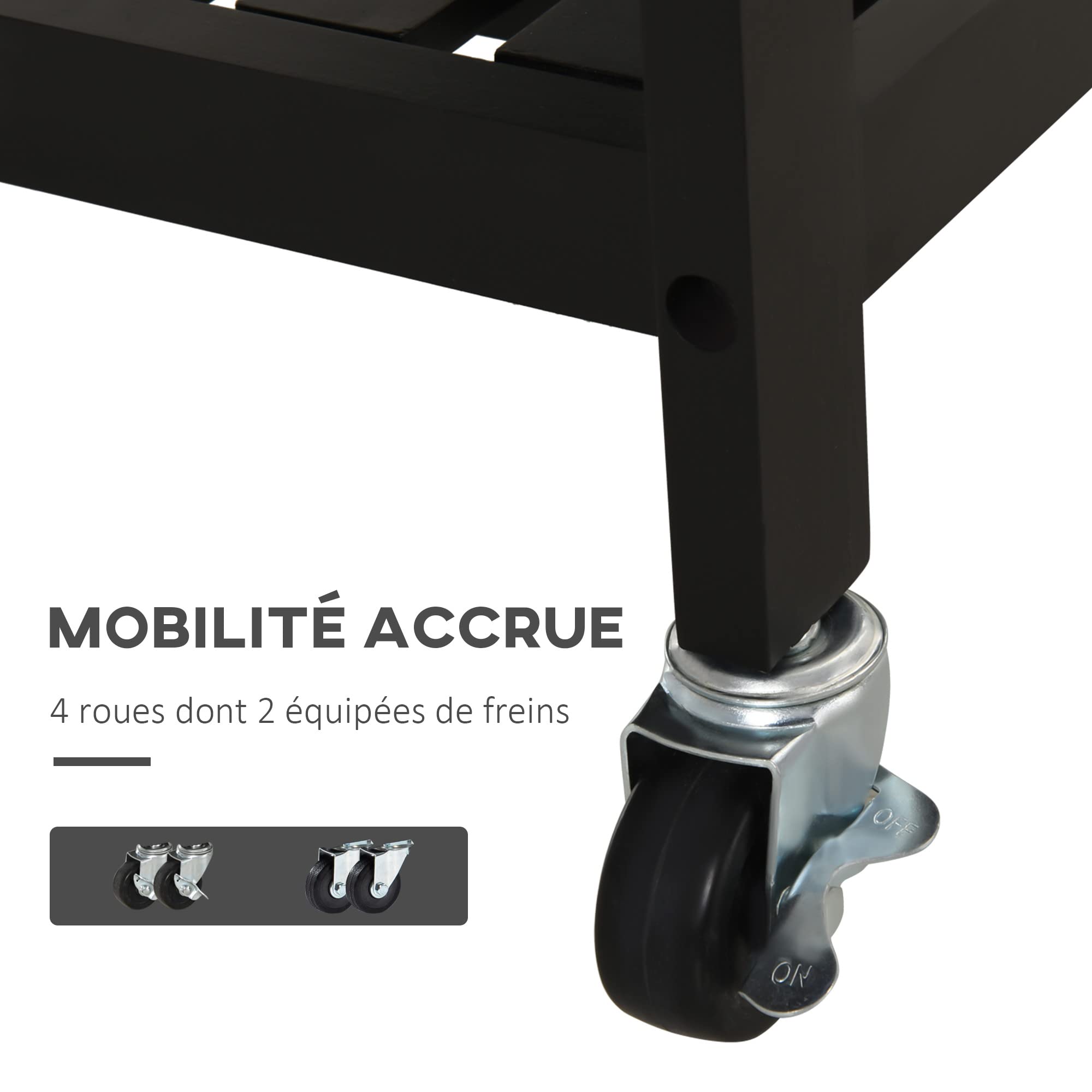 HOMCOM Chariot de Service avec Rangement Bouteille 60L x 40l x 85H cm Noir | Desserte de Cuisine, Table Roulantes, Étagère, Plateau en Acier INOX