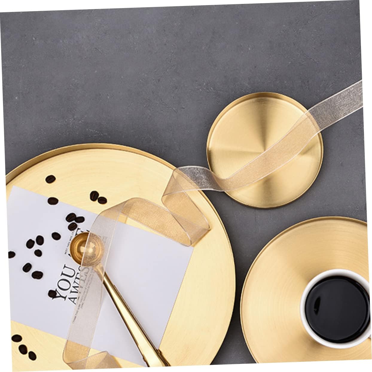 Large Golden Stainless Steel Round Tray Straight Sides Nordic Style Jewelry Display and Organizer Tray for Cosmetics Tea and Accessories