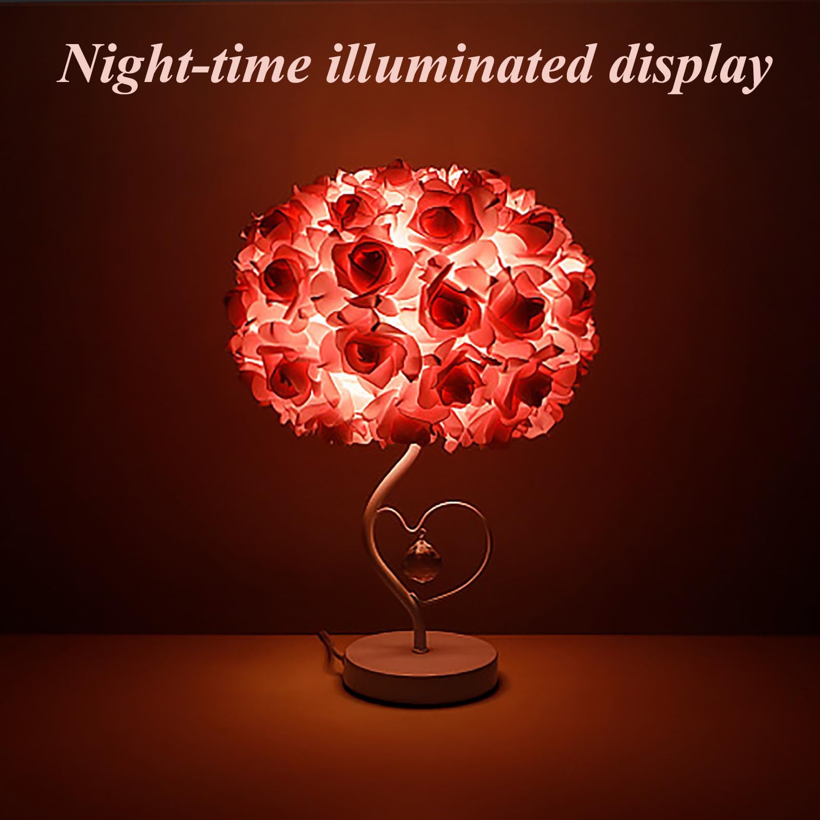 Lampa stołowa do sypialni i biurka, przenośna lampka nocna z romantycznym wzorem kwiatu róży, idealna na specjalne okazje