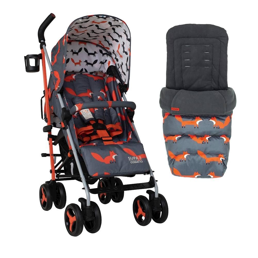 Cosatto Mister Fox Supa 3 Stroller, Charcoal (Grey), Compact Baby Pushchair With Footmuff, From Birth To 25Kg Toddler Buggy, Fold