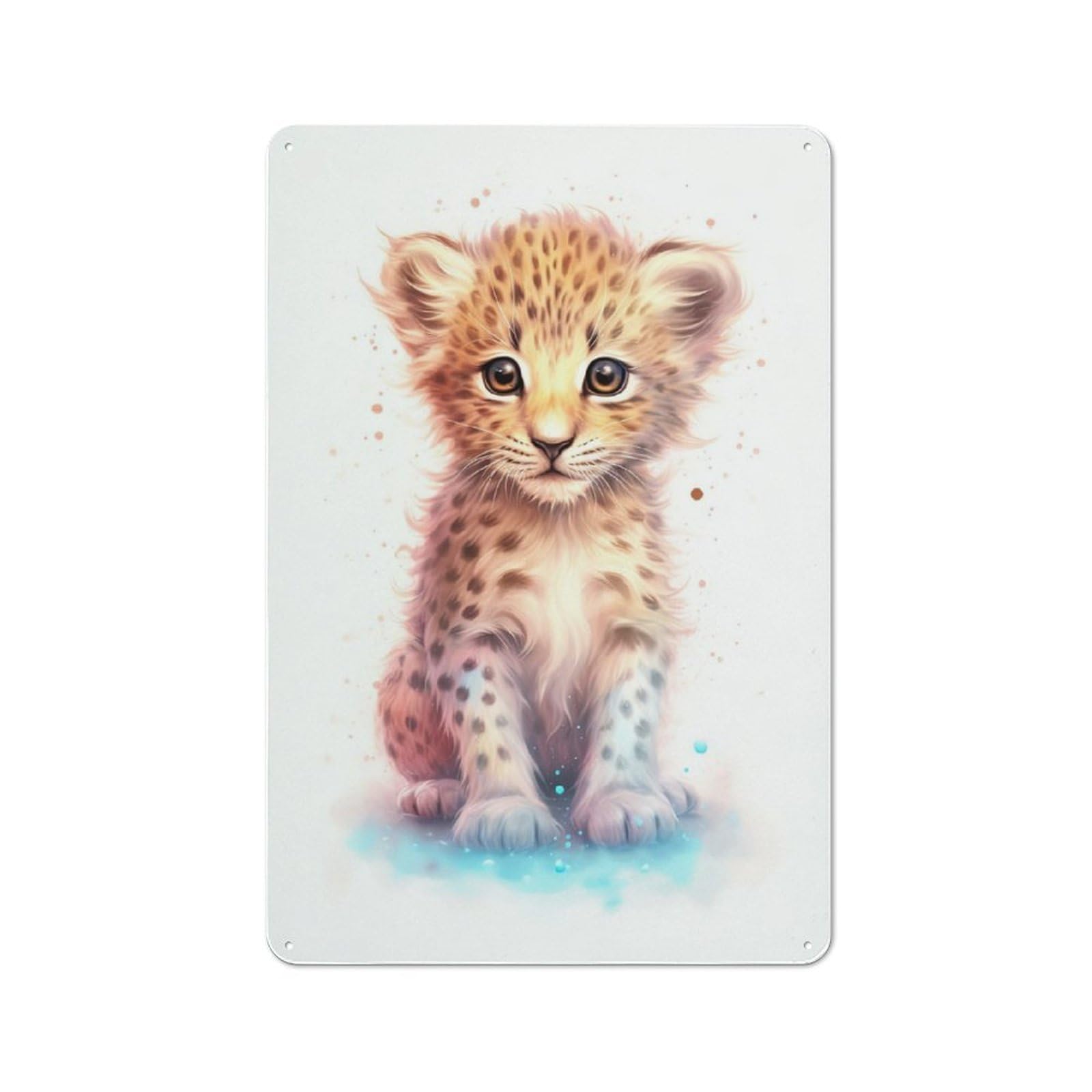 Junmoney Watercolor Baby Leopard Rustic Metal Plaque 30X20cm For Studio Or Craft Room, Housewarming Present For People Styling Studio And Craft Room