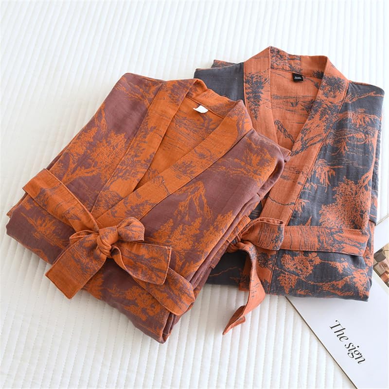 Shanghai Story Men's Cotton Double Gauze Sleeping Robe Japanese Style Kimono Bathrobe Pyjamas Yukata4