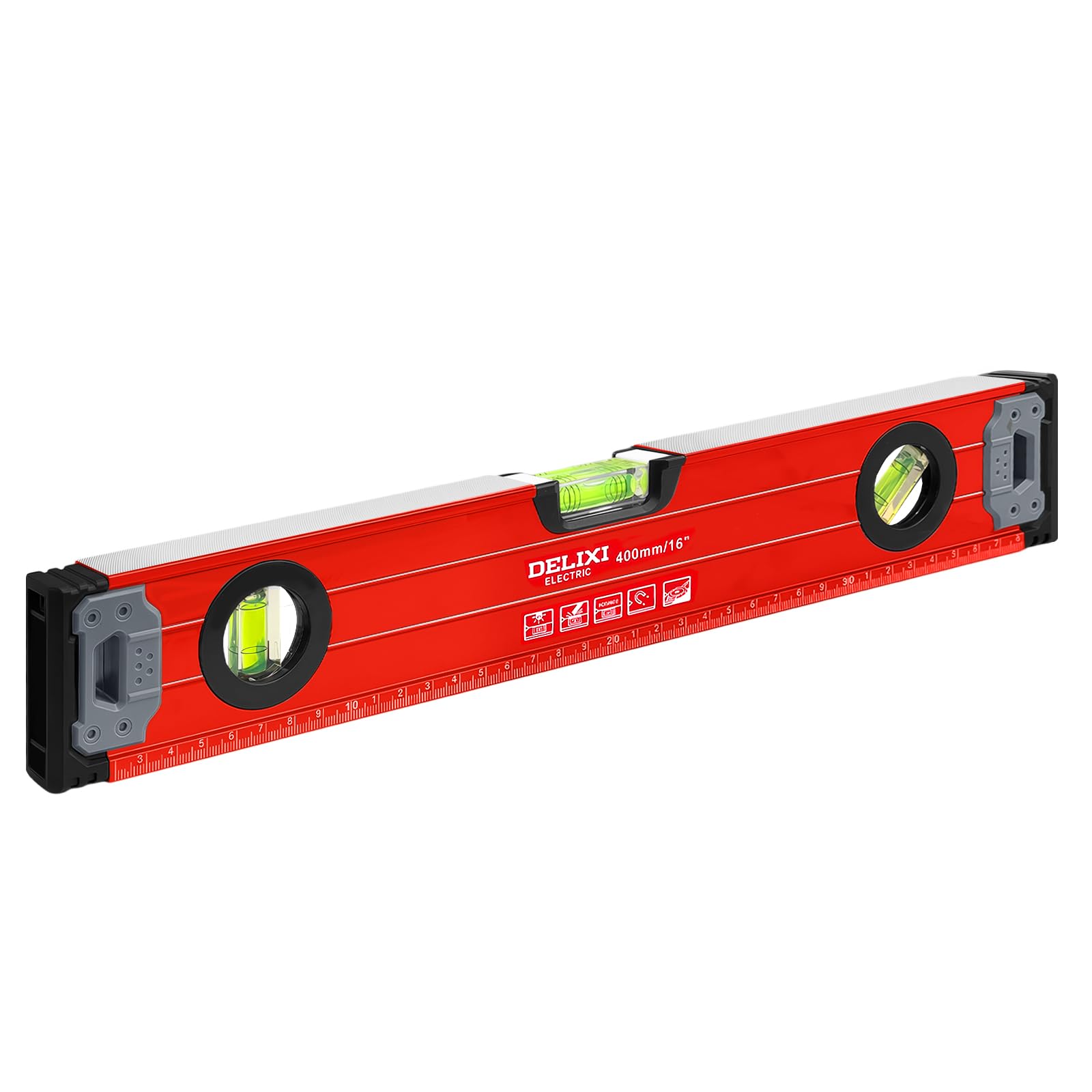 flintronic Spirit Level Magnetic, 400mm/16Inch Level Tool Aluminium Alloy, with 3 Bubble 45°,90°,180°, Shock Proof Torpedo Level, Lightweight Portable, for Measurement, Acceptance