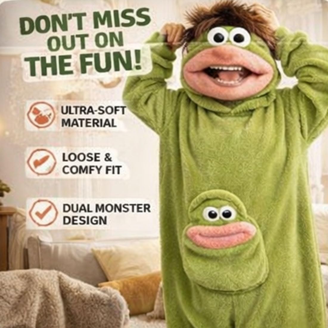 Monster Onesie, Big Mouth Monster Onesie, zabawna piżama Monster głupia, nadająca się do noszenia Onesie, unisex pluszowa odzież domowa na imprezę zdjęciową