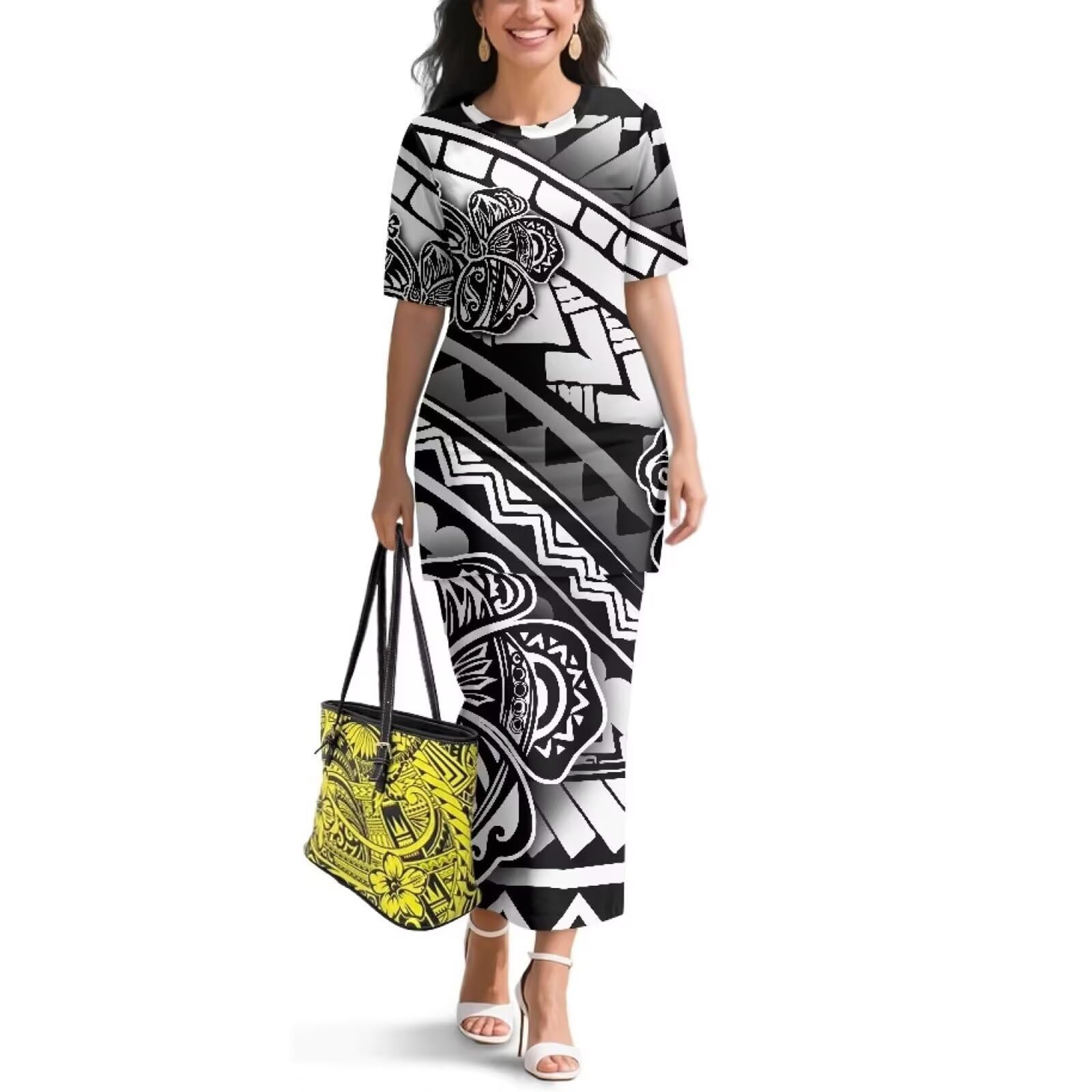 Samoa Puletasi Dress for Women Polynesian Top and Maxi Skirt Sets