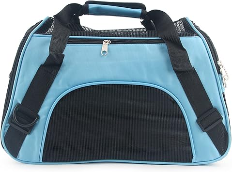 Folding Portable Soft Dog Carrier Kennel, Breathable Cat Carrier Travel Essentials 4 Mesh Windows 2 Entrance, Pet Carrier Pets Handbag for Cat Dog and Small Animal(L,Blue)