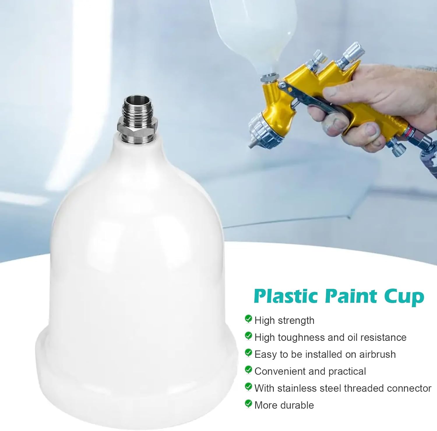 600ml Gravity Feed Spray Gun Cup, M16x1.5 Thread Paint Pot with Drip-Free Lid, Plastic Replacement Part Compatible with Devilbiss DV1, Tekna Prolite & GTI Pro for Automotive Refinishing