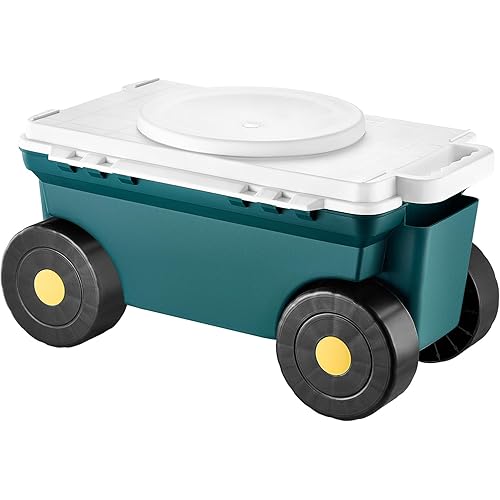 VEVOR Garden Scooter with Seat, 2 in 1 Rolling Garden Cart with Storage Bin, Supports up to 227 lbs, Outdoor Wagon with Handle, Lightweight Storage Gardening Stool for Yard Weeding Planting